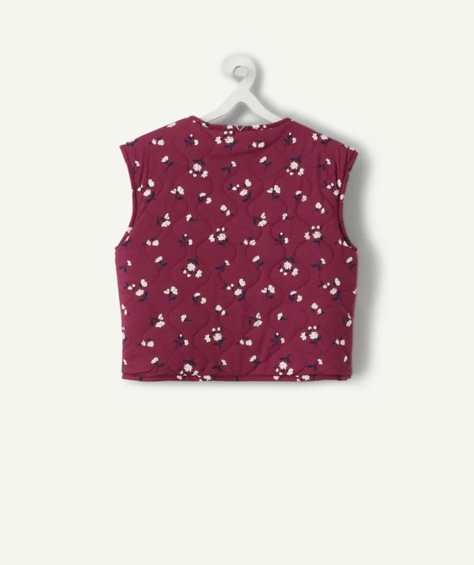 Gilet sherpa sans manches fille bordeaux réversible