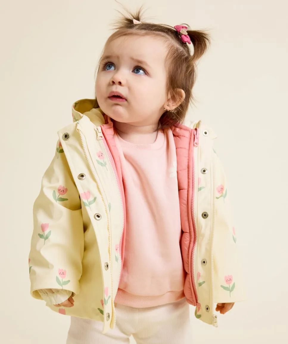 Imperméable 2 en 1 doudoune sans manches imprimé fleurs et rose