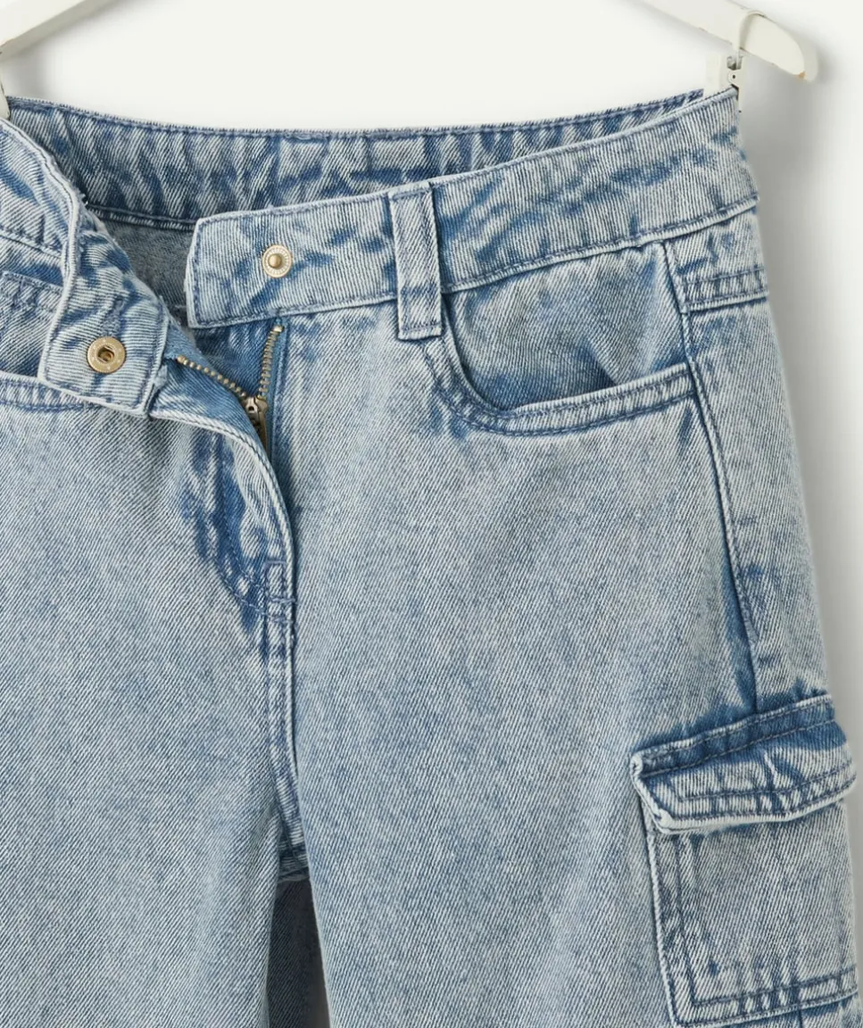 Jean cargo large denim bleu fille