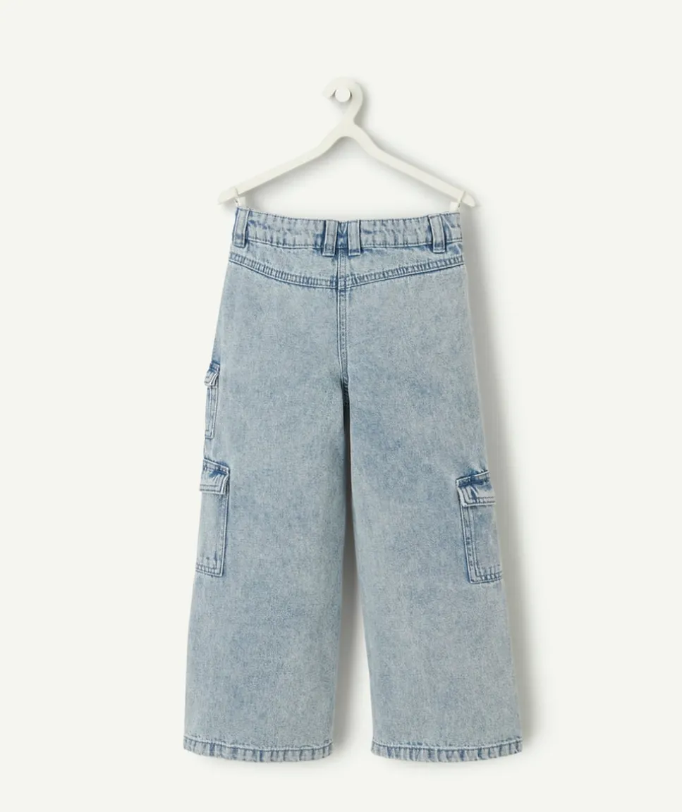 Jean cargo large denim bleu fille