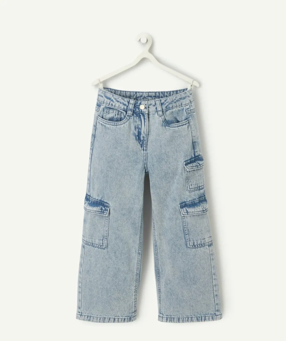Jean cargo large denim bleu fille