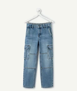 Jean droit cargo garçon en denim