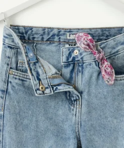 Jean fille cargo large denim clair