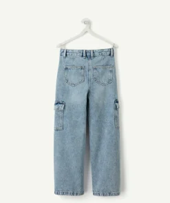 Jean fille cargo large denim clair