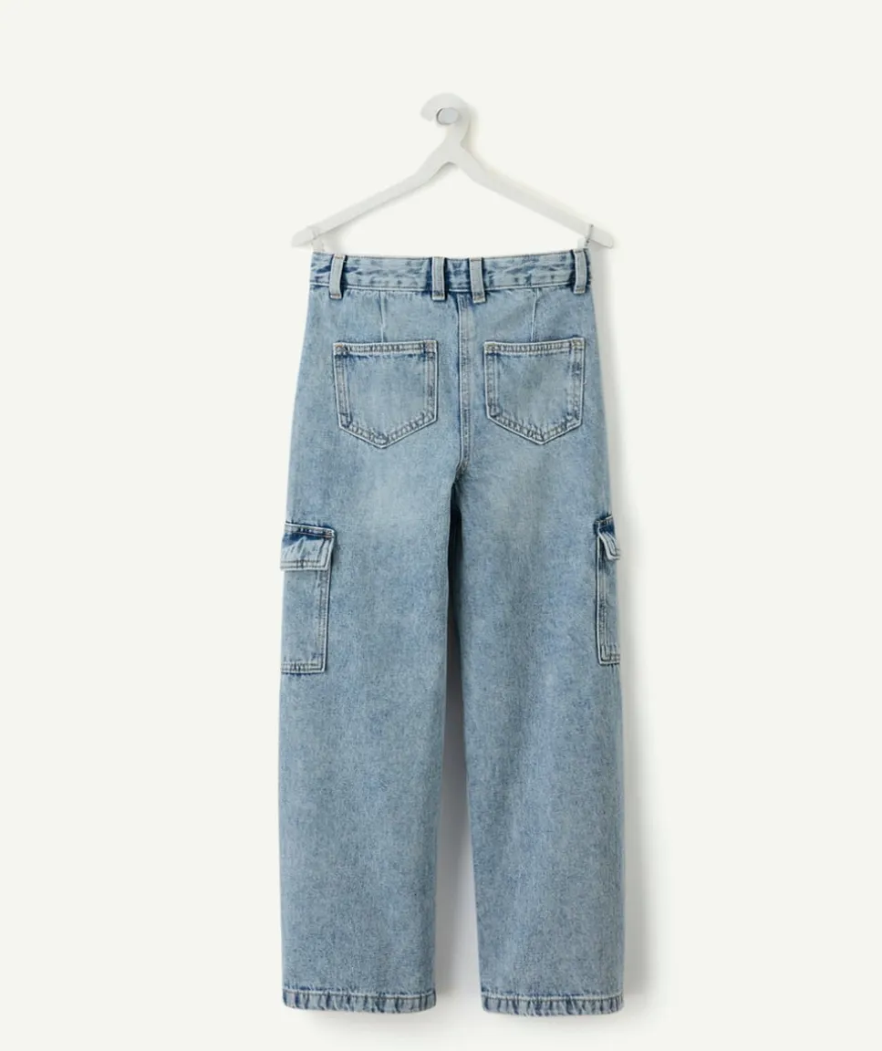 Jean fille cargo large denim clair