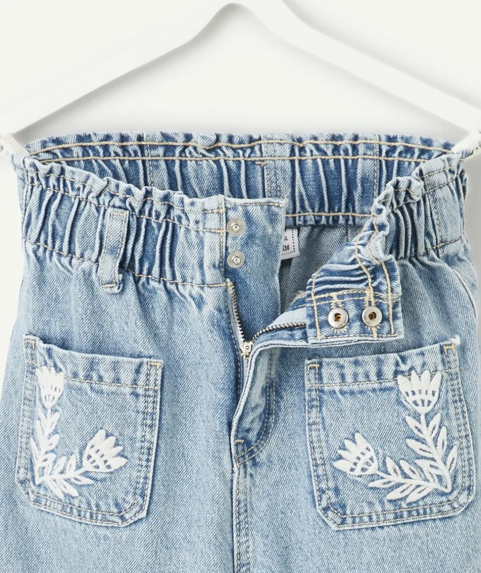 Jean fille droit bleu broderies