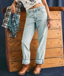 Jean fille droit denim délavé blanchi