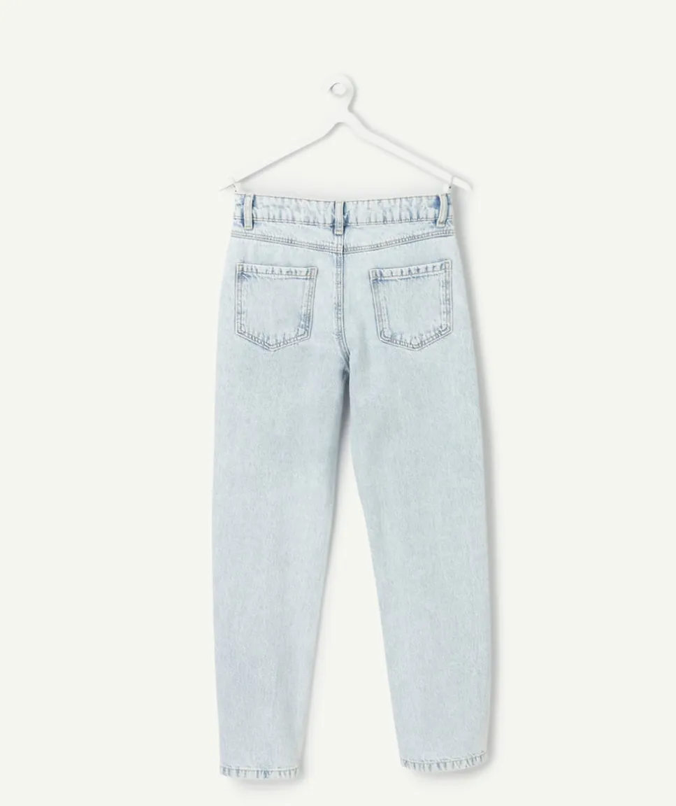Jean fille droit denim délavé blanchi