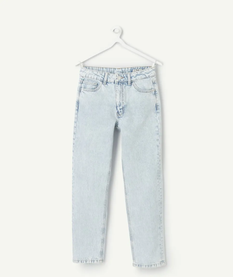 Jean fille droit denim délavé blanchi