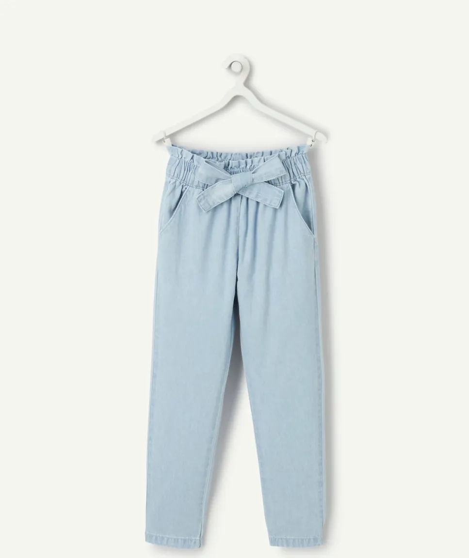 Jean fille fluide bleu avec ceinture
