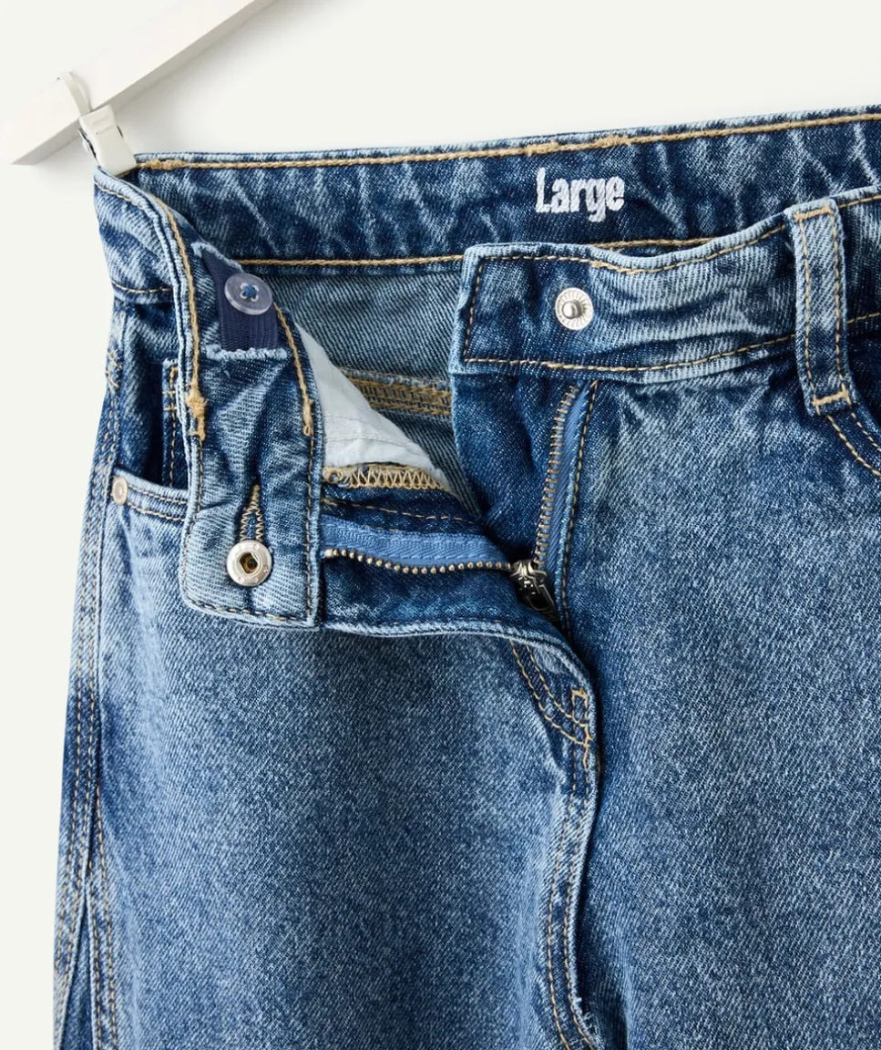 Jean fille large denim avec ceinture rose coeur