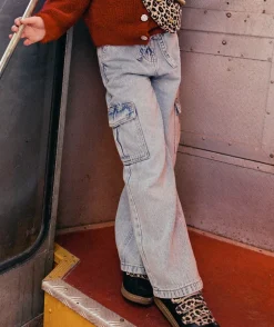 Jean fille large denim bleu