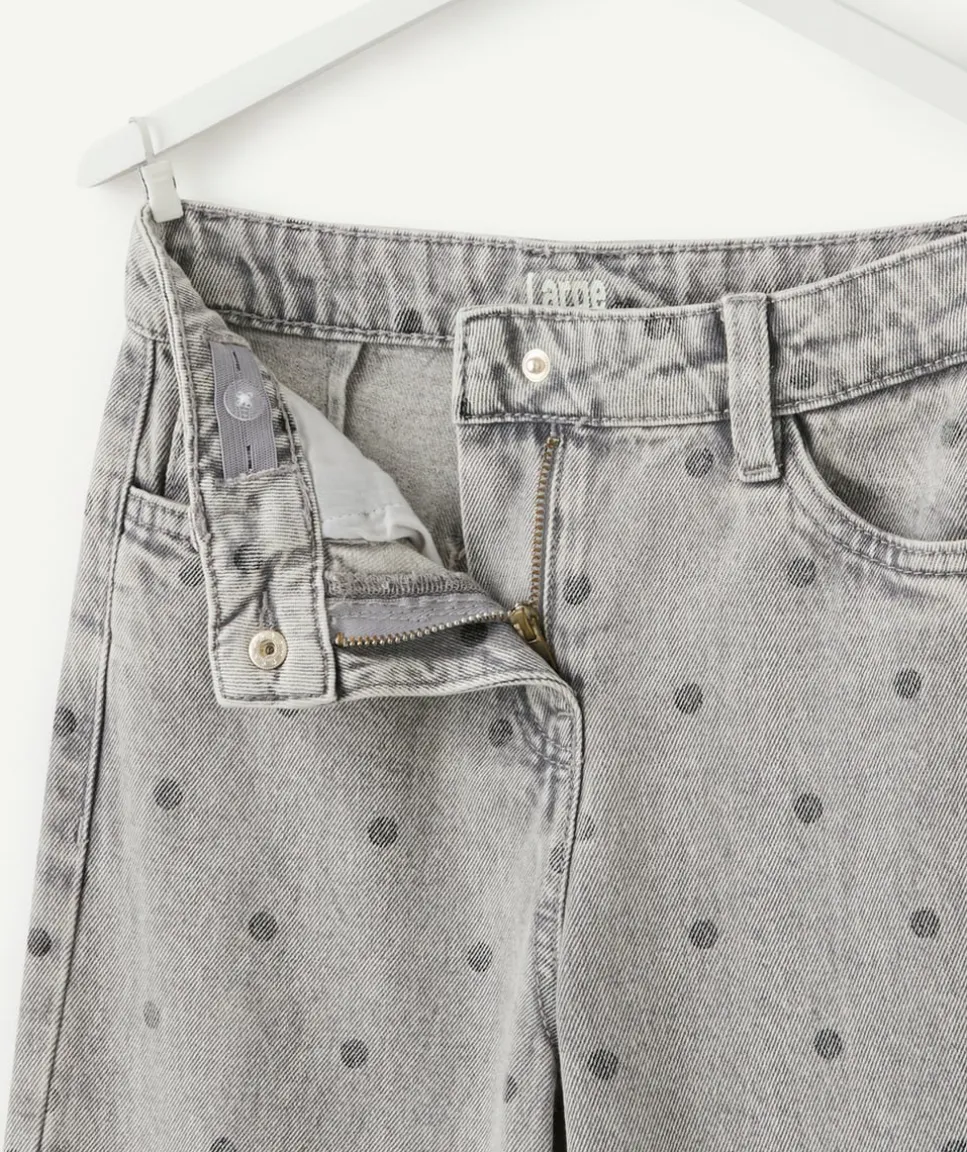 Jean fille large gris imprimé pois