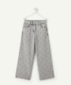 Jean fille large gris imprimé pois