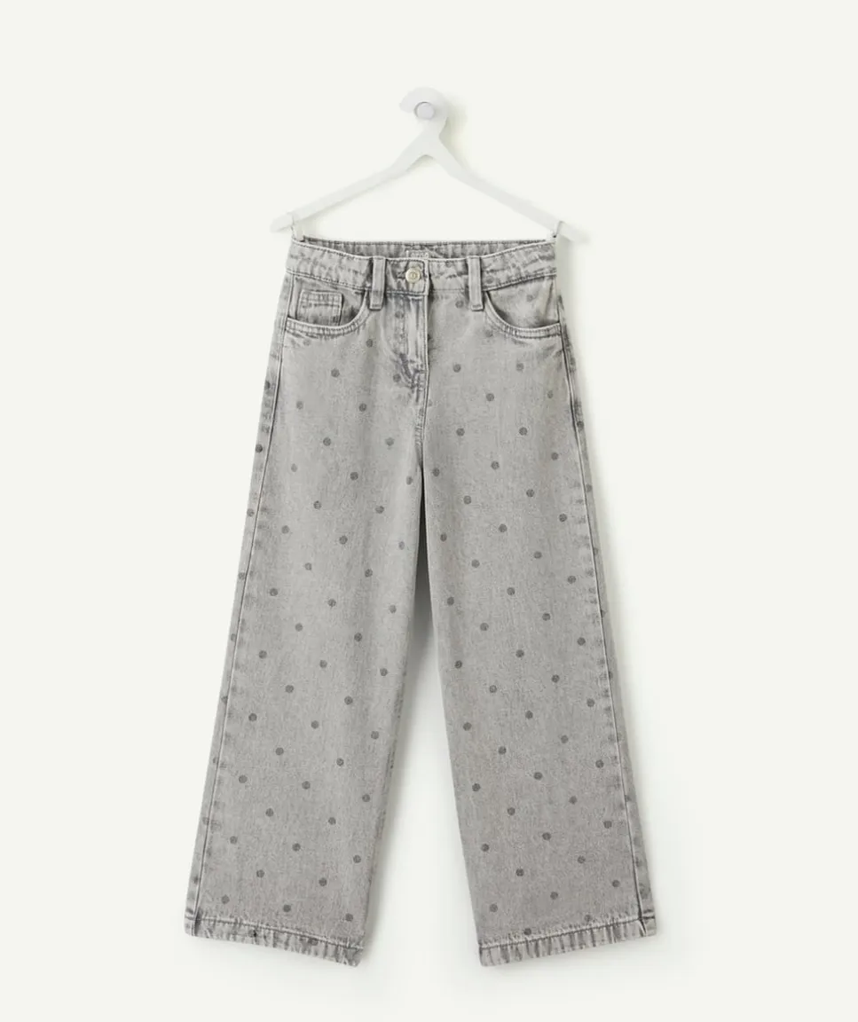 Jean fille large gris imprimé pois