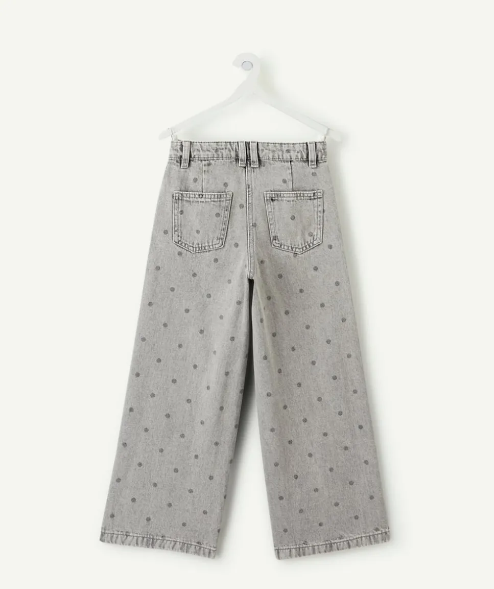 Jean fille large gris imprimé pois