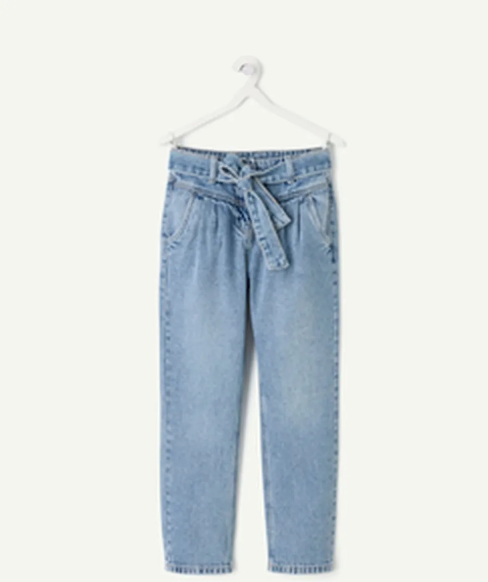 Jean fille mom denim bleu avec ceinture