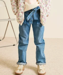 Jean fille mom denim bleu avec ceinture