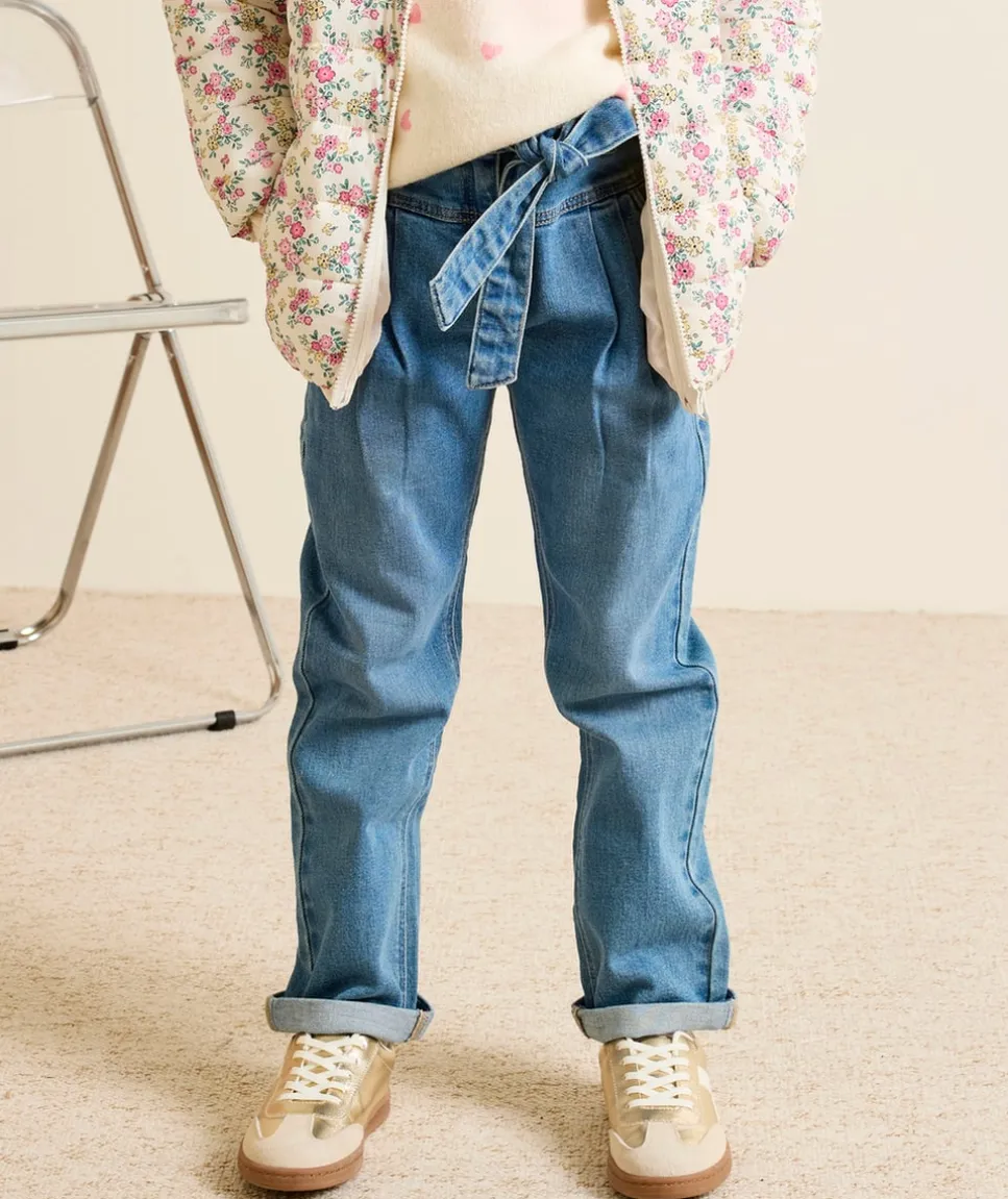 Jean fille mom denim bleu avec ceinture