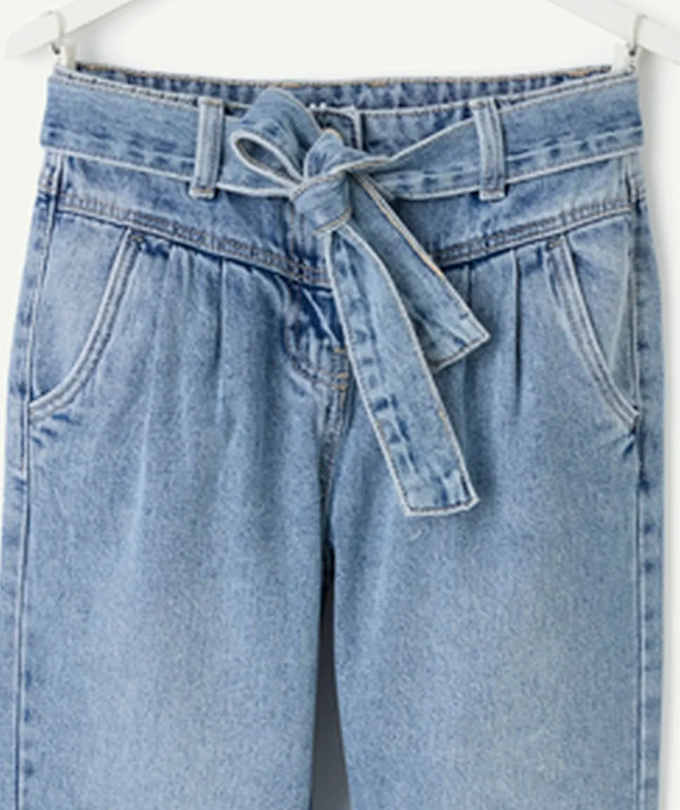 Jean fille mom denim bleu avec ceinture