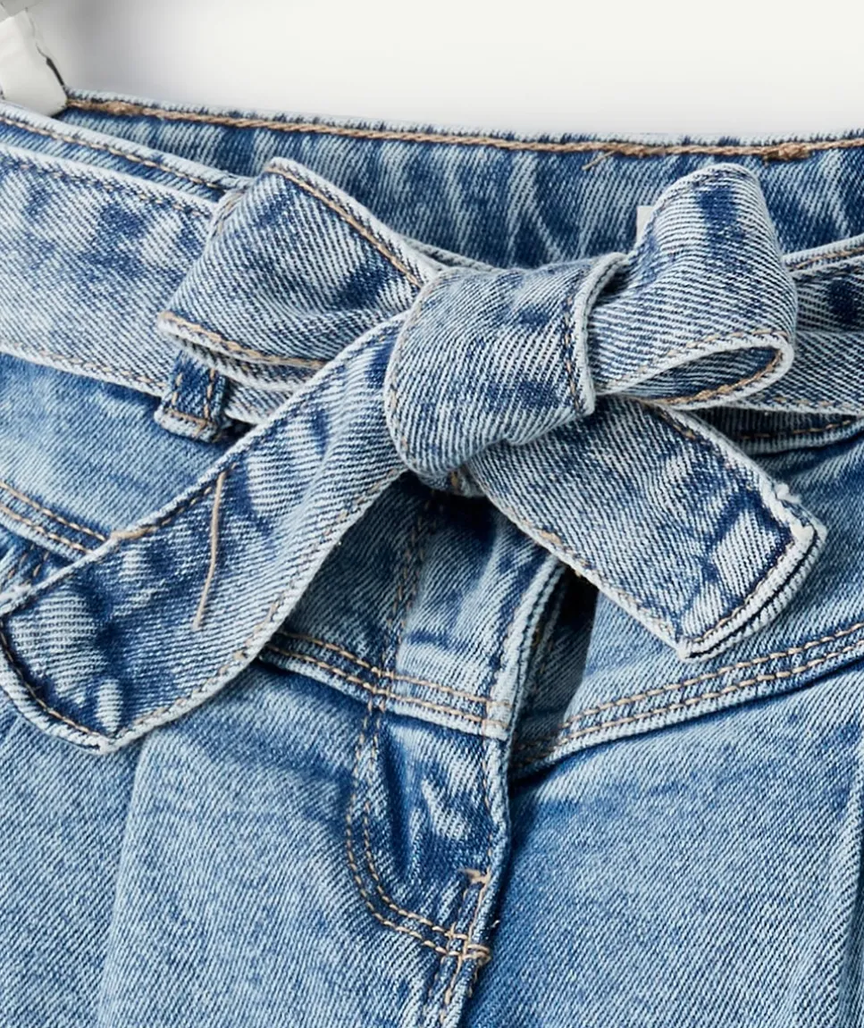Jean fille mom denim bleu avec ceinture