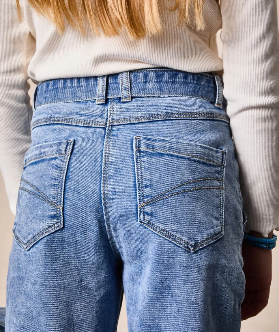 Jean fille mom denim bleu avec ceinture