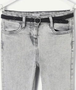 Jean fille skinny gris avec ceinture