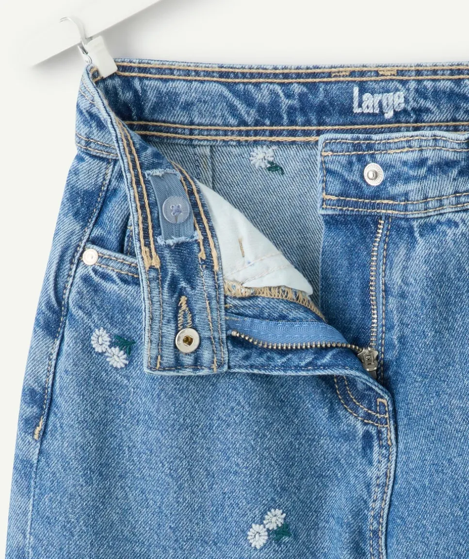 Jean fille wide leg bleu imprimé