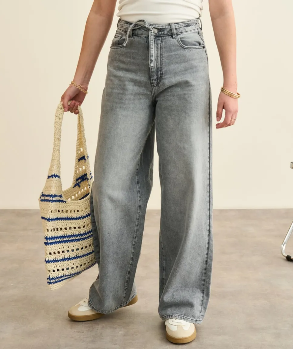 Jean fille wide leg gris délavé