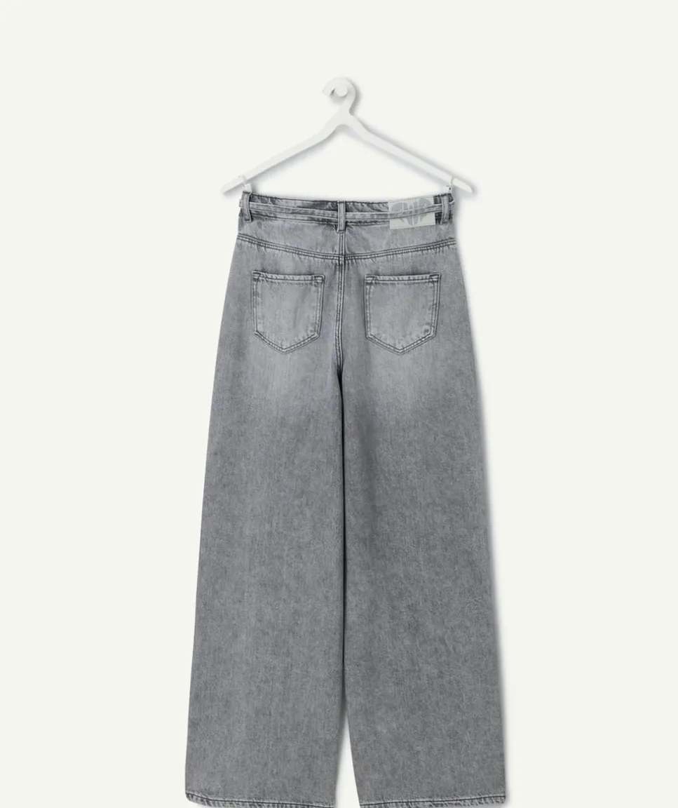 Jean fille wide leg gris délavé
