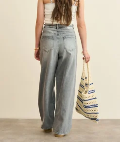 Jean fille wide leg gris délavé