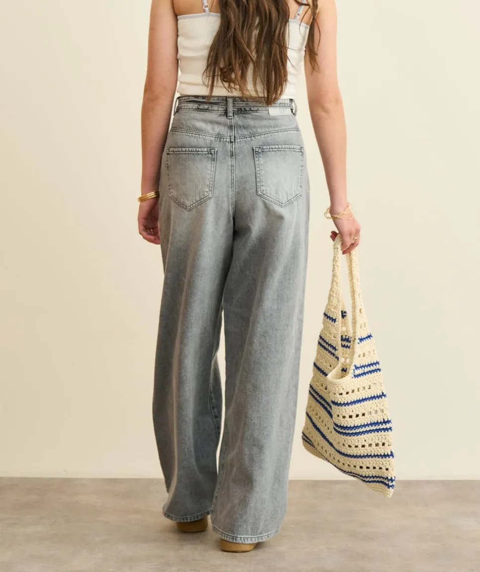 Jean fille wide leg gris délavé