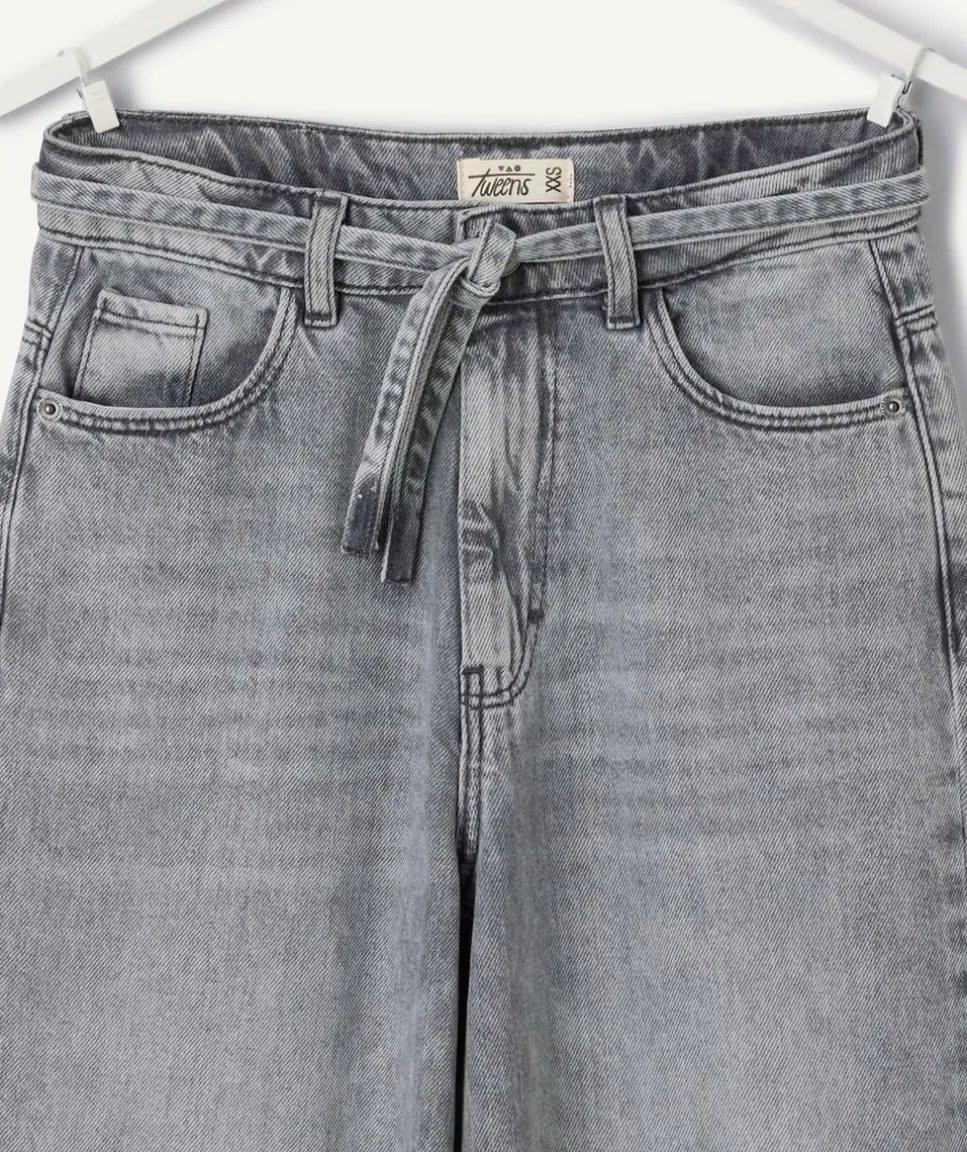 Jean fille wide leg gris délavé
