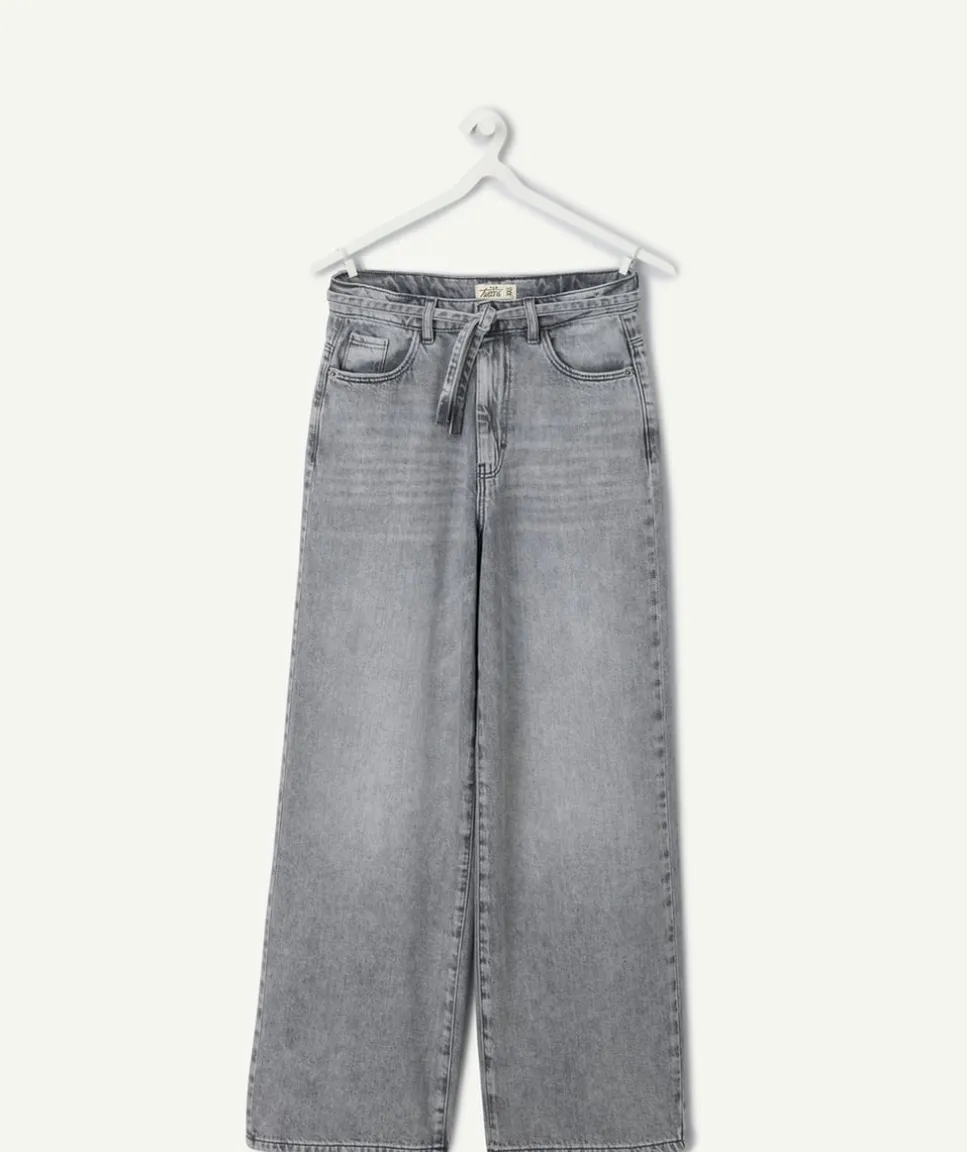 Jean fille wide leg gris délavé