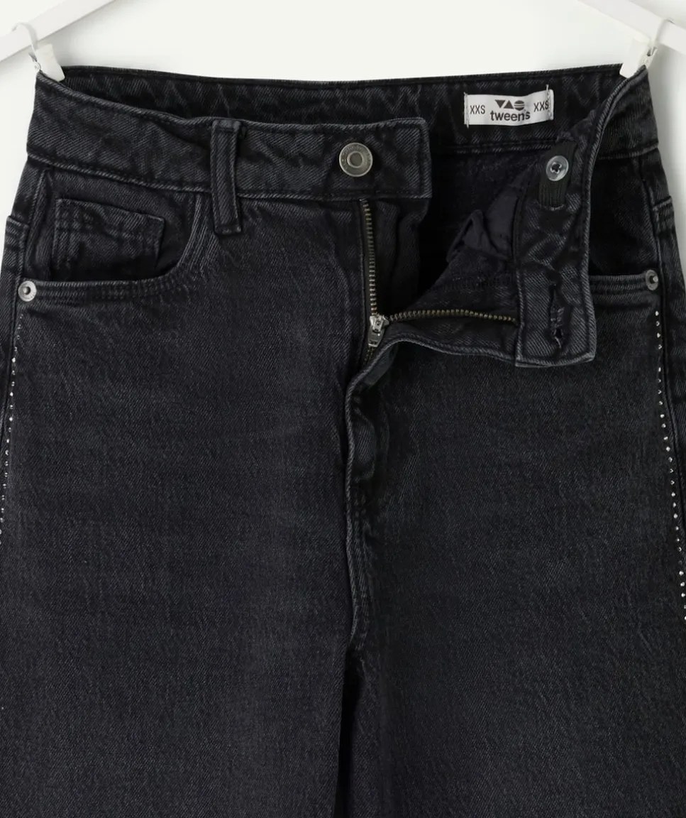 Jean fille wide leg noir