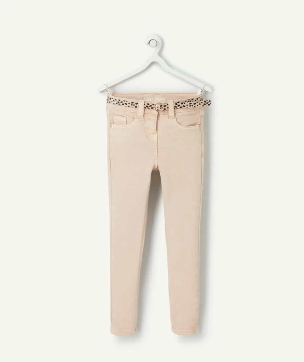 Jean skinny fille beige ceinture léopard