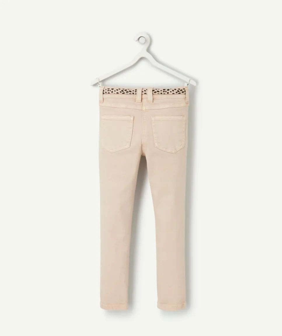 Jean skinny fille beige ceinture léopard