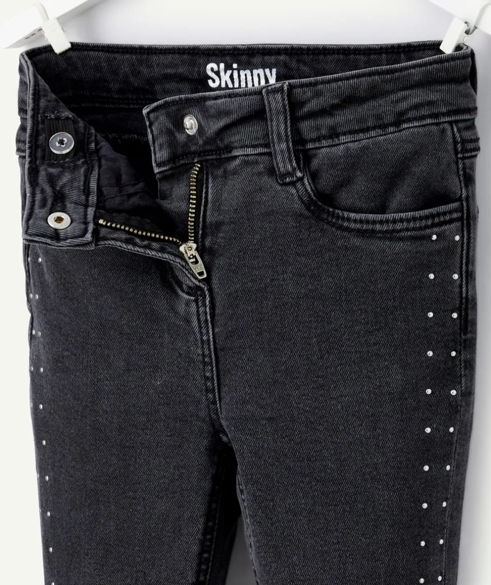 Jean skinny fille denim noir avec clous