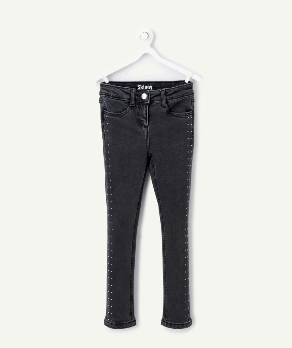 Jean skinny fille denim noir avec clous