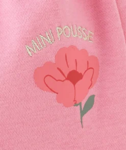 Jogging bébé fille en fibres recyclées rose avec motif mini pousse