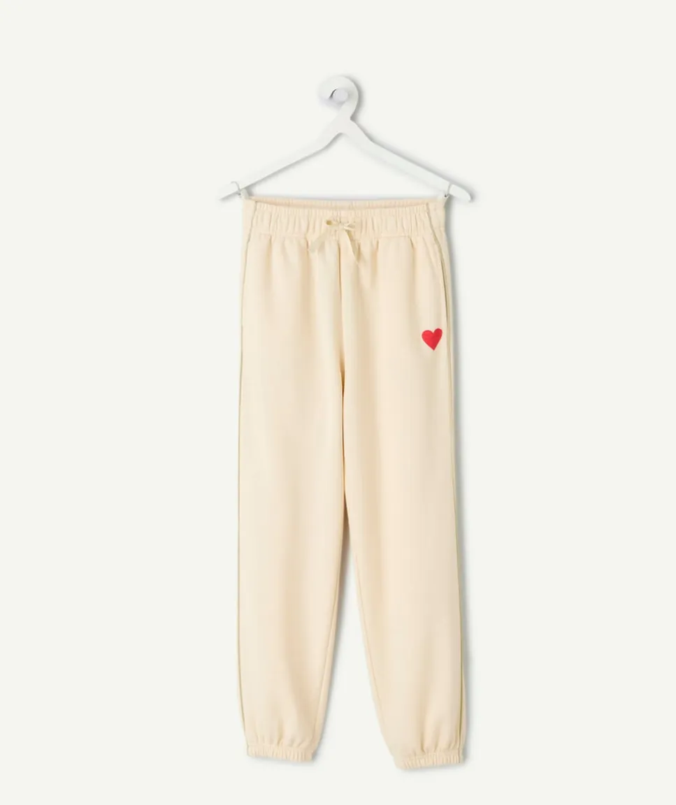 Jogging fille crème imprimé cœur