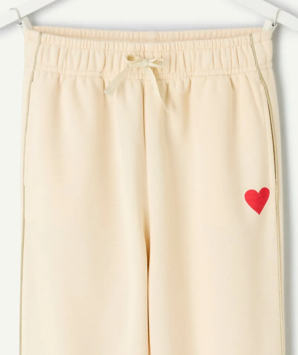 Jogging fille crème imprimé cœur