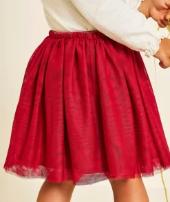 Jupe bébé fille en tulle rouge avec liserés couleur dorée