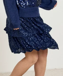 Jupe fille couleur bleue à sequins