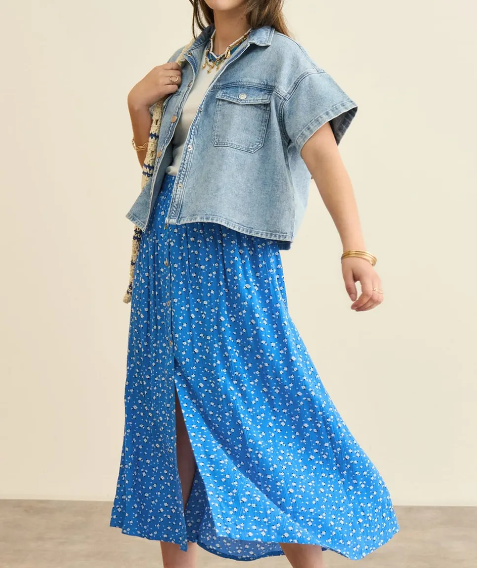 Jupe fille droite bleue imprimée