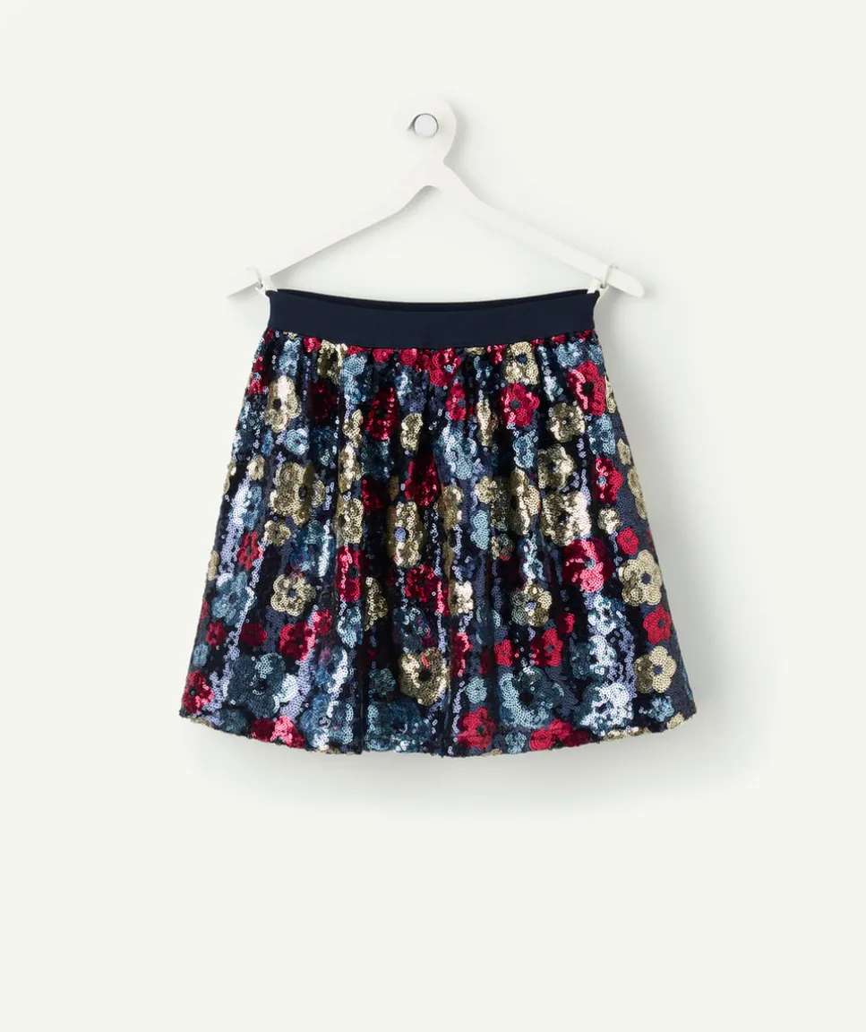 Jupe fille à sequins imprimé floral