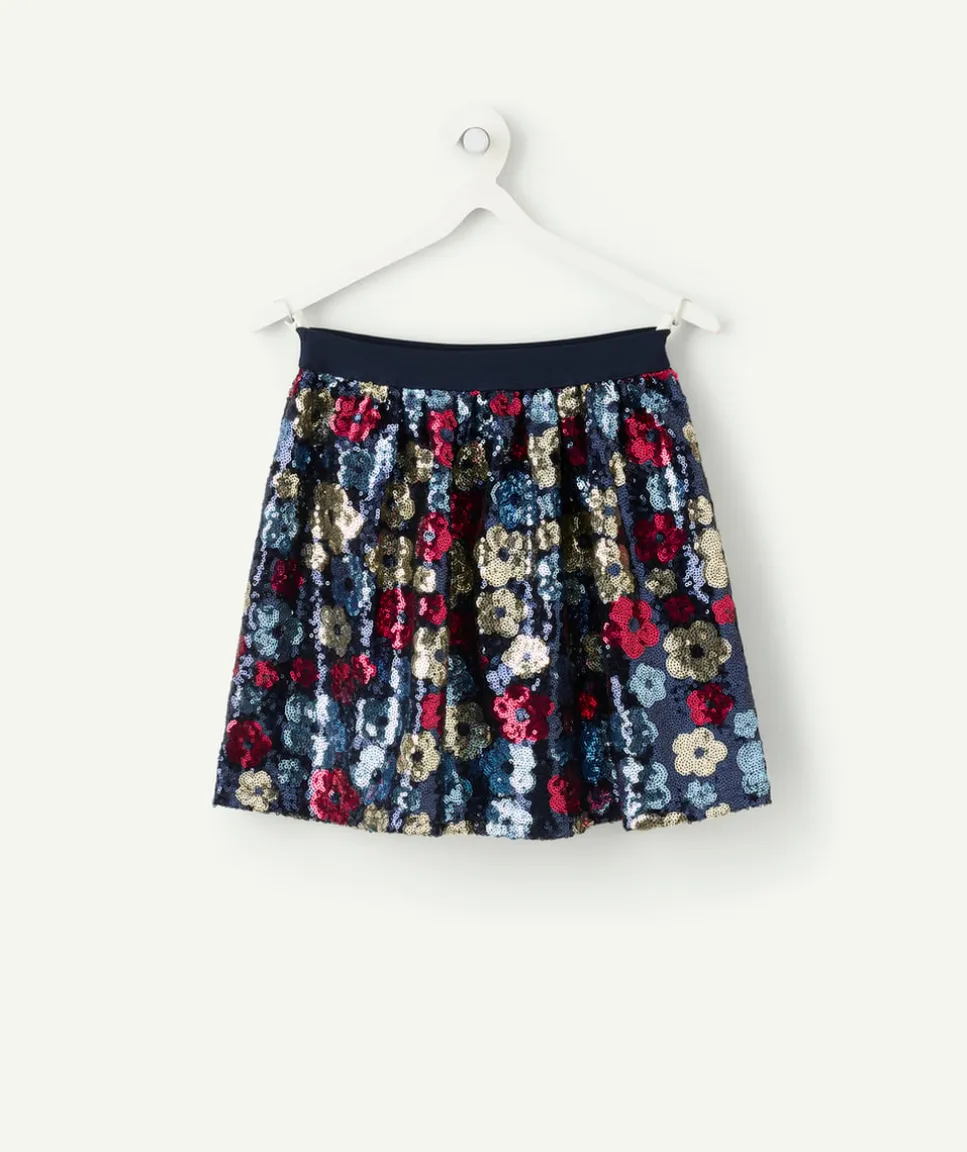 Jupe fille à sequins imprimé floral