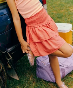 Jupe fille volants couleur corail