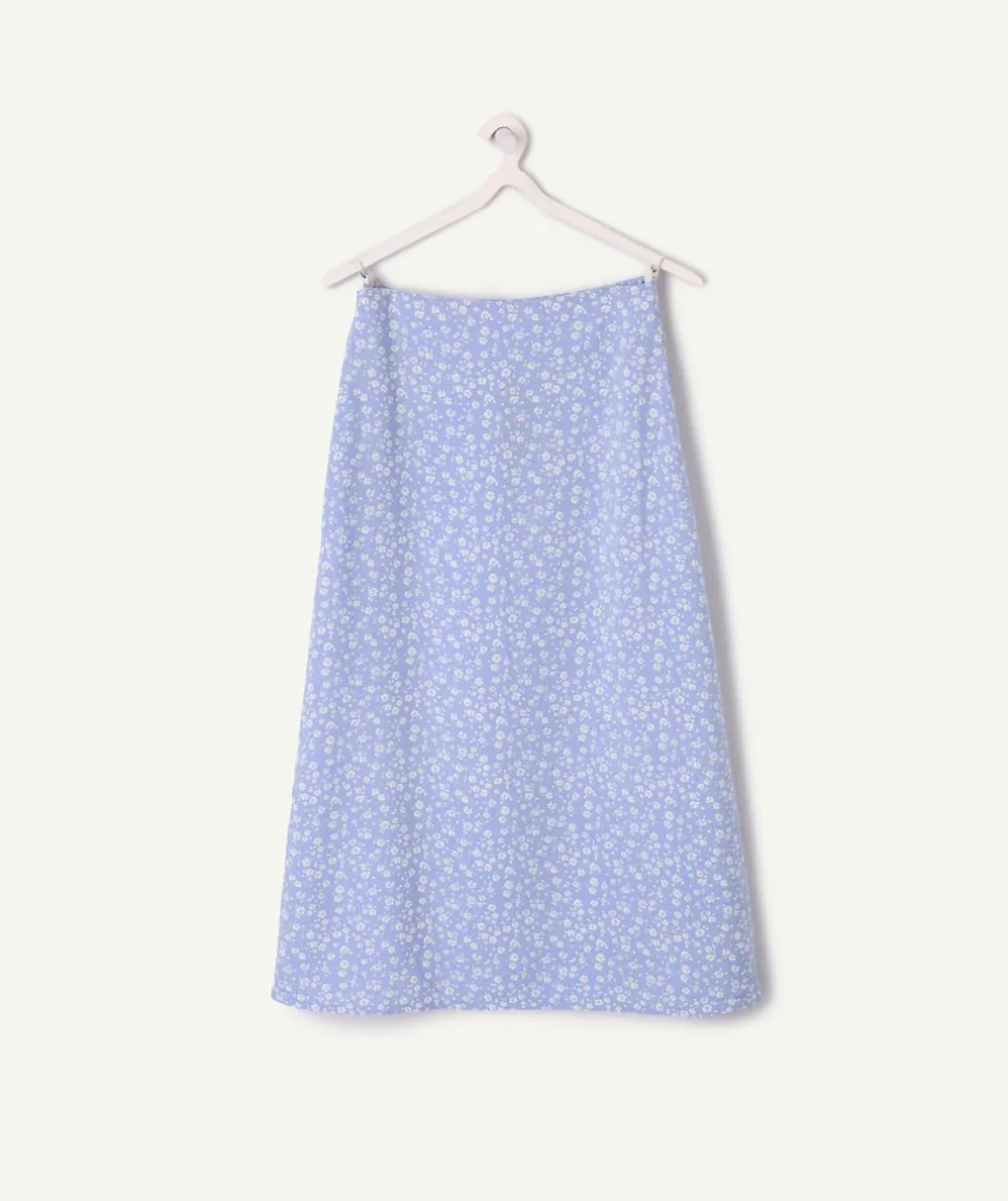 Jupe longue fille droite bleue fleuri