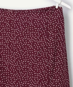 Jupe longue fille droite bordeaux à pois